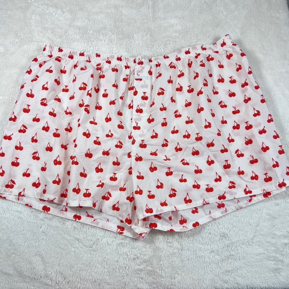 SKIMS Cherry Print Cotton Poplin Sleep Shorts White Red‎ Plus Size 4X NWOT - Picture 1 of 12